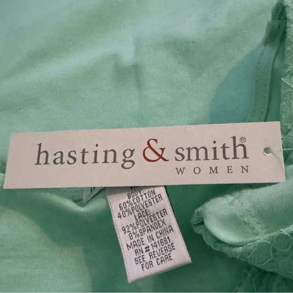 Hasting & Smith 1X Shirt Top Seafoam Green Floral Short Sleeve Roundn Neck Lace - Picture 7 of 7